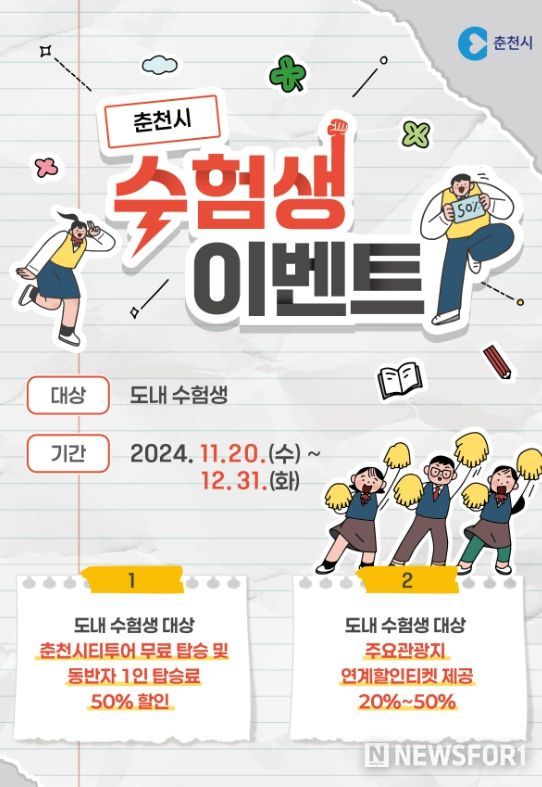 춘천시, 수능 수험생 대상 춘천시티투어 무료 탑승권 제공